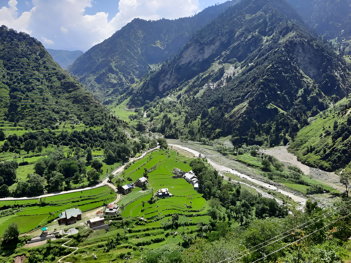Neelum River winding through mountains